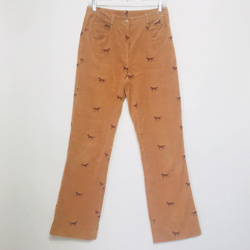 Lilly Pulitzer Tan Corduroy Boot Cut Pants with Horse Embroidery
